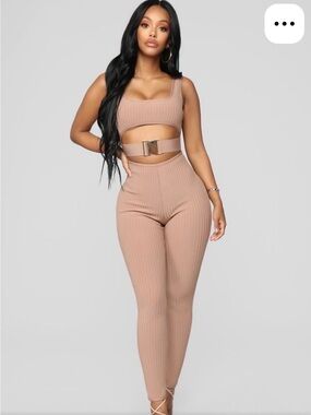 Fashion Nova Taupe Ribbed Top with Black Tag